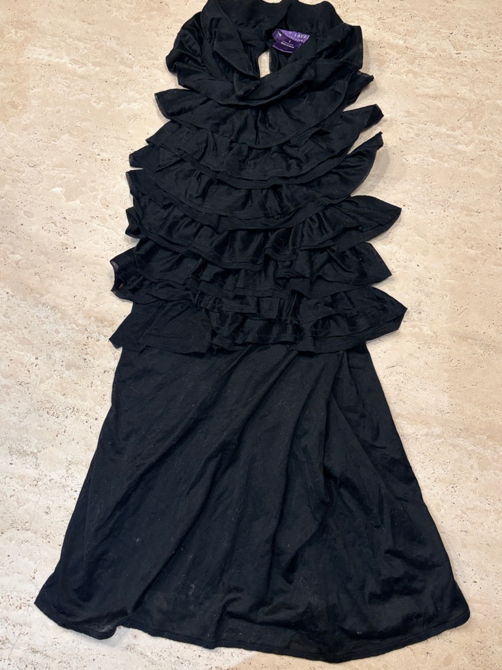 Ralph Lauren Purple Label Black Sleeves Ruffled Top